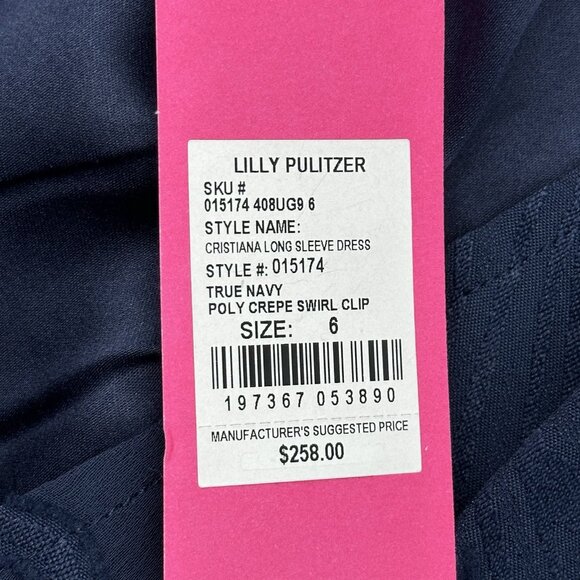 Lilly Pulitzer Cristiana Size 6 True Navy Poly Crepe Swirl Clip Lace Dress NWT - Picture 6 of 12